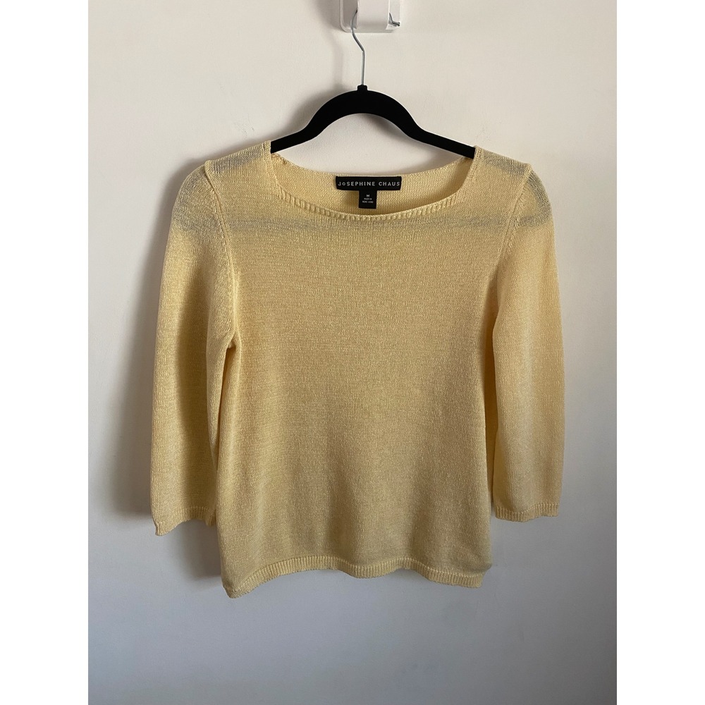 Josephine Chaus Pale Yellow Boat Neck 3/4 Sleeve Knit Sweater Top Size M